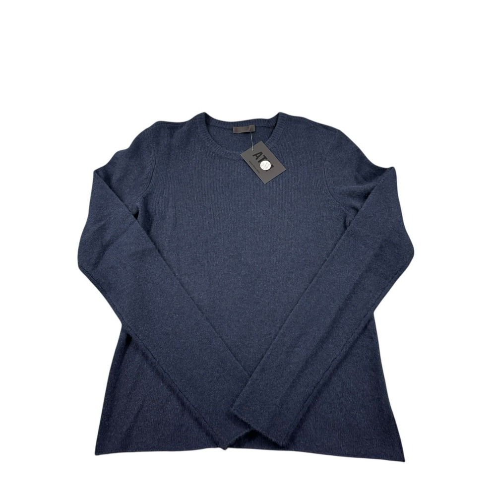 ATM Collection Recycled Cashmere Exposed Seam Crew Neck Sweater Navy Blue S NWT